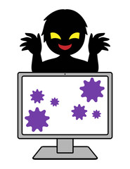 ハッカーとハッキングされたパソコンイメージの素材