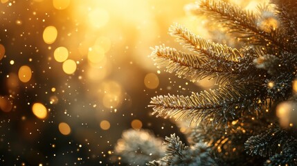 Sparkling winter scene with pine branches.