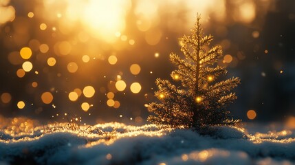 Naklejka premium A serene winter scene with a glowing tree.