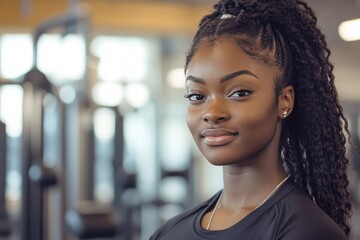 Obraz premium Young Black Woman Smiling In Fitness Center