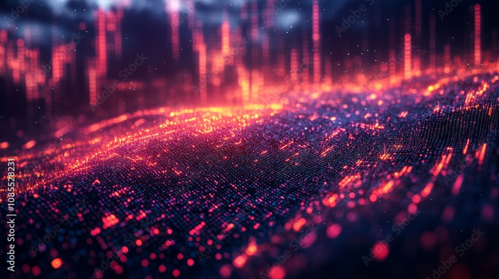 Aufkleber abstract digital landscape with glowing data points and flowing lines.