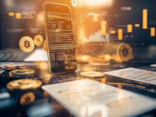 Digital Wallet Surrounded by Floating Coins and Business Loan Documents Symbolizing Access to Capital