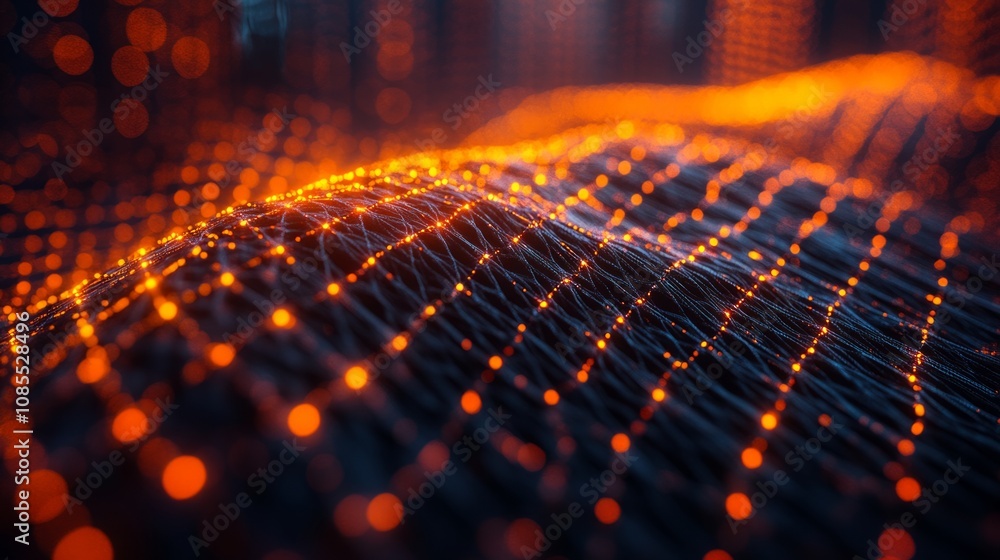 Poster abstract representation of a digital landscape with glowing lines and points.