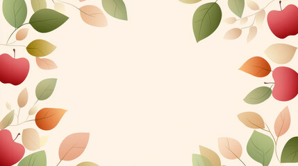 Autumn themed background with colorful leaves and red apples framing edges, creating warm and inviting seasonal design. Perfect for fall celebrations or harvest events