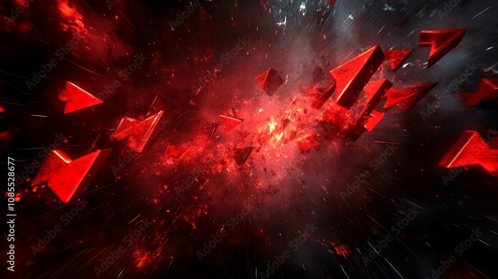 Aufkleber abstract visualization of red geometric shapes in a cosmic space environment.