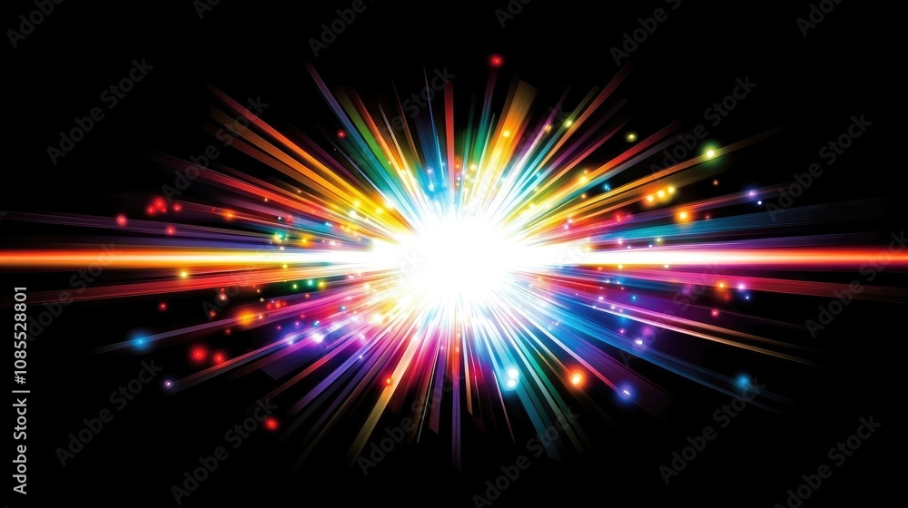 Poster vibrant explosion of colorful light rays against a dark background for abstract artistic and creativ