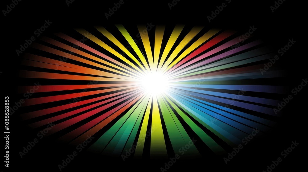 Aufkleber vibrant color explosion with radiating light beams in a dark background creating an eye-catching vis