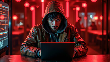 Hooded Hacker Launches Sophisticated Cyber Attack, Breaching Corporate Network Security.