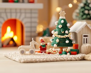 Cozy Christmas scene with a decorated tree, Santa, and festive decorations.