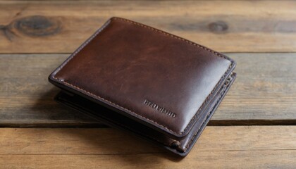Obraz premium close-up of vegan leather wallet on wood