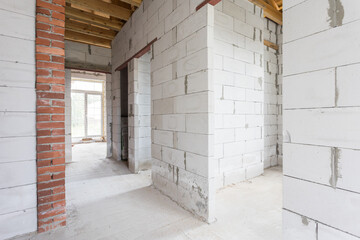 interior of the apartment without decoration in gray colors. rough finish