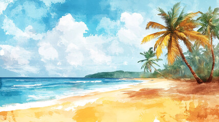 Fototapeta premium Beautiful tropical beach with palm trees and clear blue ocean on a sunny day