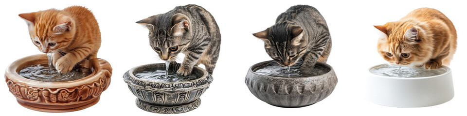 Cat Water Fountain – A Drinking Fountain for Cats, Providing Fresh, Running Water to Encourage Hydration Isolated on Clear White Background Highly Detailed 