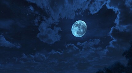 Fototapeta premium A large blue moon is shining brightly in the night sky