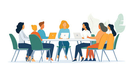 Woman in professional attire leading a discussion with a diverse team seated around a table 