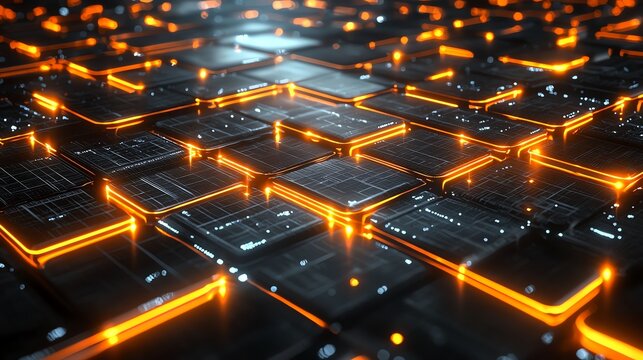Abstract glowing orange tech cubes