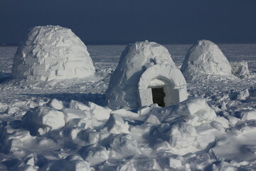 Winter dwelling of Eskimos. Igloo.  Eskimos village. 