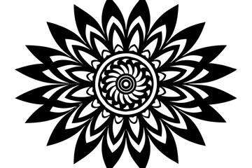 Black and white silhouette this pattern vector mandala.  Mandala silhouette icon isolated white background
