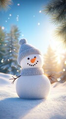 Fototapeta premium Snowman in Sunny Winter Forest 