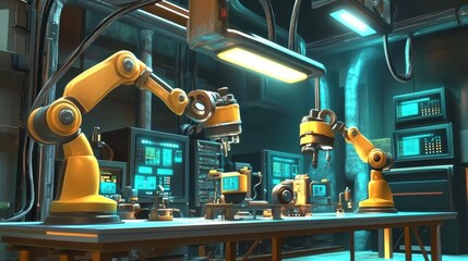 Advanced Robotics Lab with Industrial Automation: Cutting-Edge Technology and Precision Engineering for Future Manufacturing Processes and Innovations