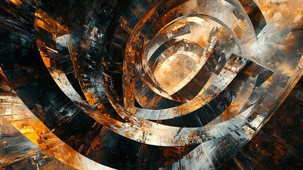 Fototapeta premium Abstract swirling metallic texture, orange and brown.