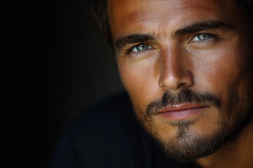 Obraz premium close up portrait of handsome man, chiaroscuro lighting, generative ai