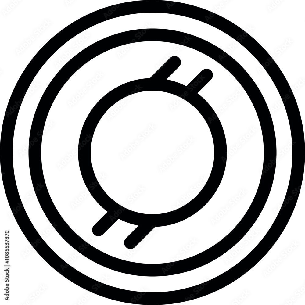 Poster simple black and white vector icon of a generic cryptocurrency coin, featuring inner and outer rings