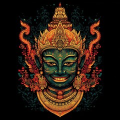 Obraz premium T-shirt design Majestic Thai Mythology Temple 