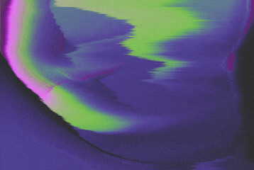 Glitch grainy Abstract purple green smeared Iridescent gradient blurred background texture digital noise Glitch Damage. Coarse rough surface glitch noise texture with artifacts dust. Backgound design