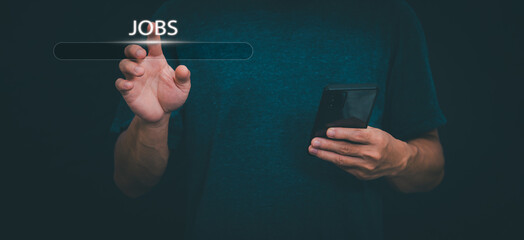 Information data search technology, search optimization, male hand using jobs search, using the search bar function on your website, big data, automatic operation