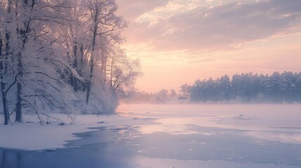 Winter Wonderland: A Frozen Lake at Dawn