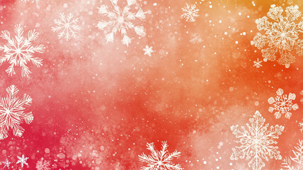 Winter wonderland background with snowflakes on a vibrant red and orange gradient