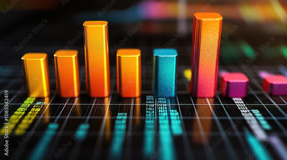 Poster colorful 3d bar graph showing financial data trends in a modern digital interface with enhanced visu