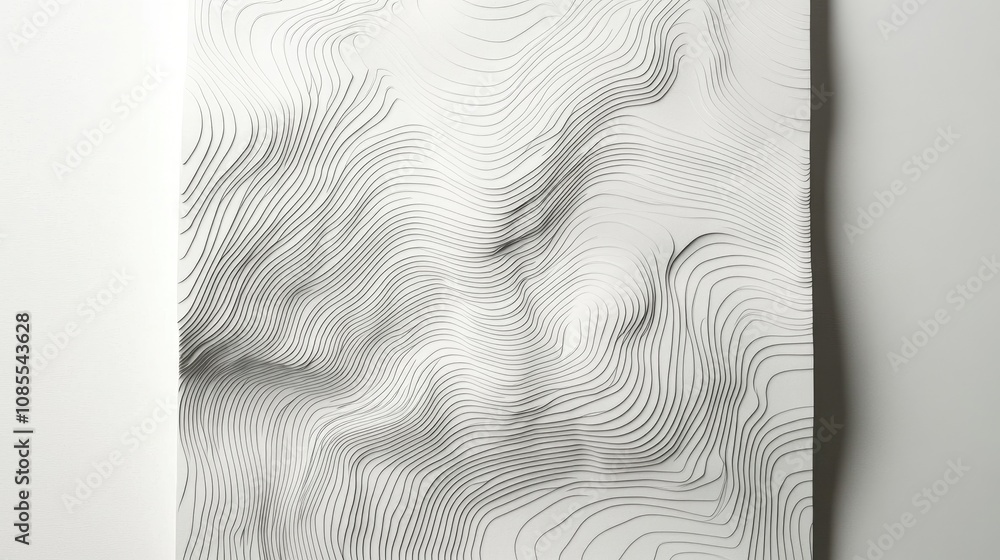 Poster abstract wave patterns on soft white paper surface creating an elegant visual texture for modern des