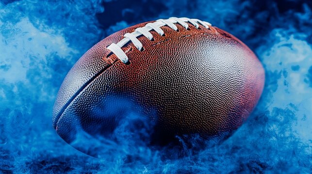 Dynamic american football with blue smoke background