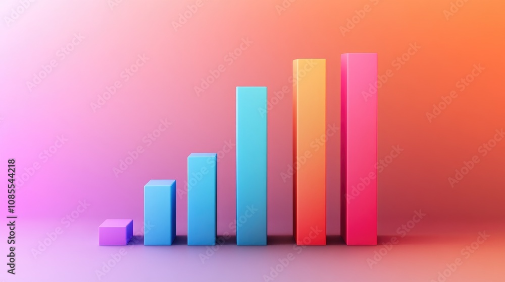 Poster vibrant 3d bar graph illustration representing growth and progress on a soft gradient background wit