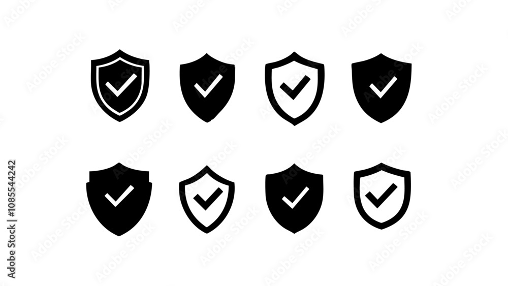 Wall mural a set of minimalist security shield icons featuring check marks