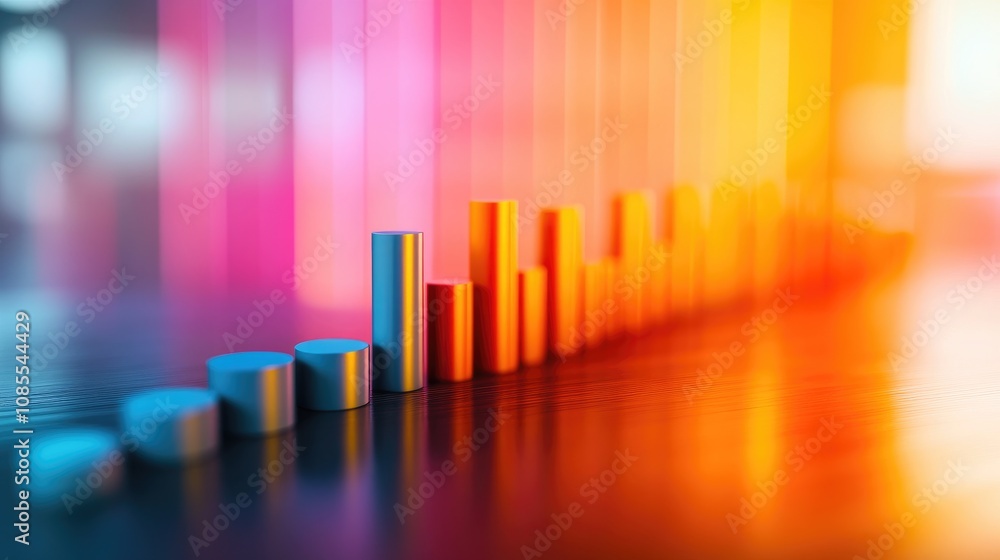Poster abstract 3d bars representing data growth with vivid color gradients, soft focus background, symboli