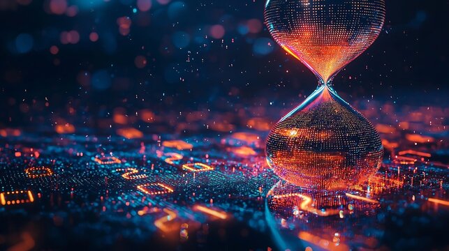 Digital Holographic Hourglass with Floating Pixels and Transforming Sand Matrix