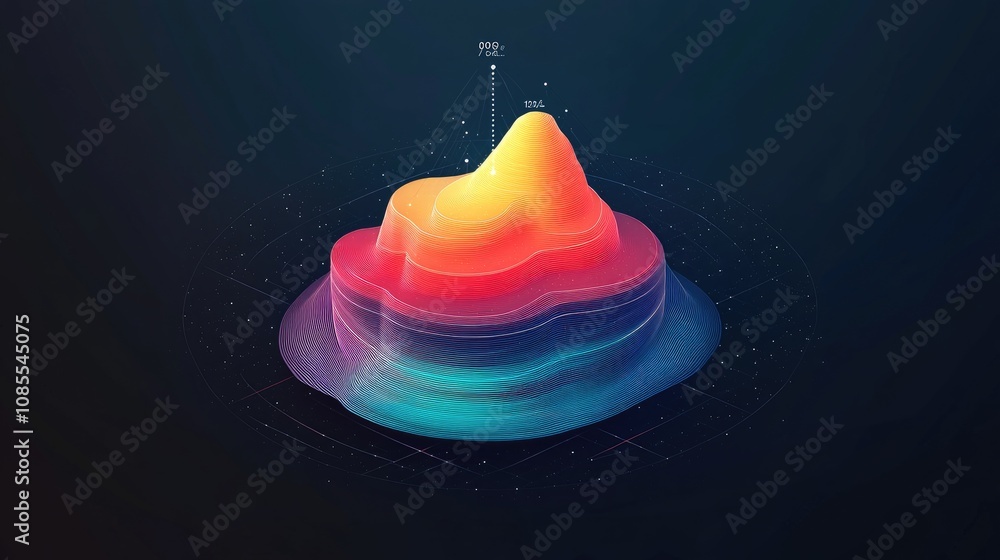 Poster abstract 3d render of colorful waves displaying data visualizations on dark background for modern te
