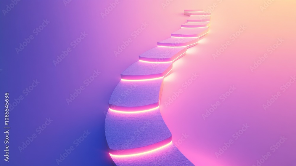 Poster ethereal pathway with soft curves and vibrant neon lighting creating a dreamlike atmosphere in a min