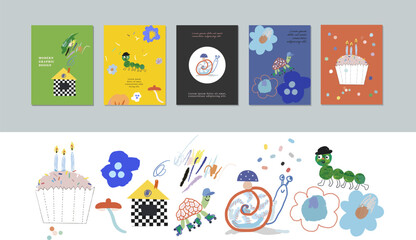 Art prints for kids. Fun posters and cute decor elements. Vector