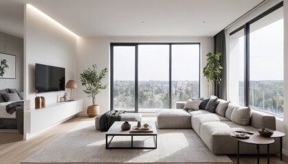 Fototapeta premium modern minimalist apartment living room with natural light