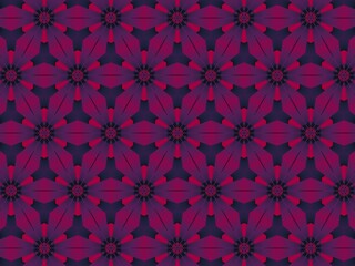 Seamless geometric floral pattern in shades of purple and pink.