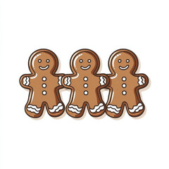 Fototapeta premium Gingerbread cookies with bold outline, featuring three cheerful figures. Perfect for holiday themes and festive decorations, these cookies bring joy and warmth