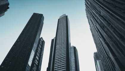 Fototapeta premium monochrome shot of city skyscrapers against blue sky