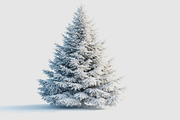Fototapeta premium Beautiful Isolated of a Snow-Covered Christmas Tree Against a White Background Perfect for Holiday and Winter Themes