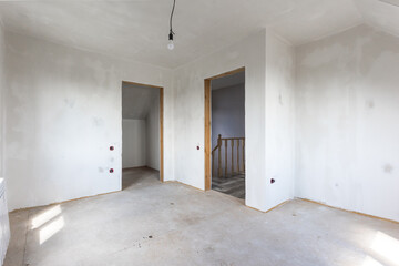 interior of the apartment without decoration in gray colors. rough finish