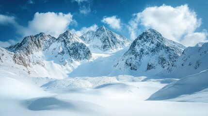 Obraz premium Snow-covered mountain landscape under blue sky.