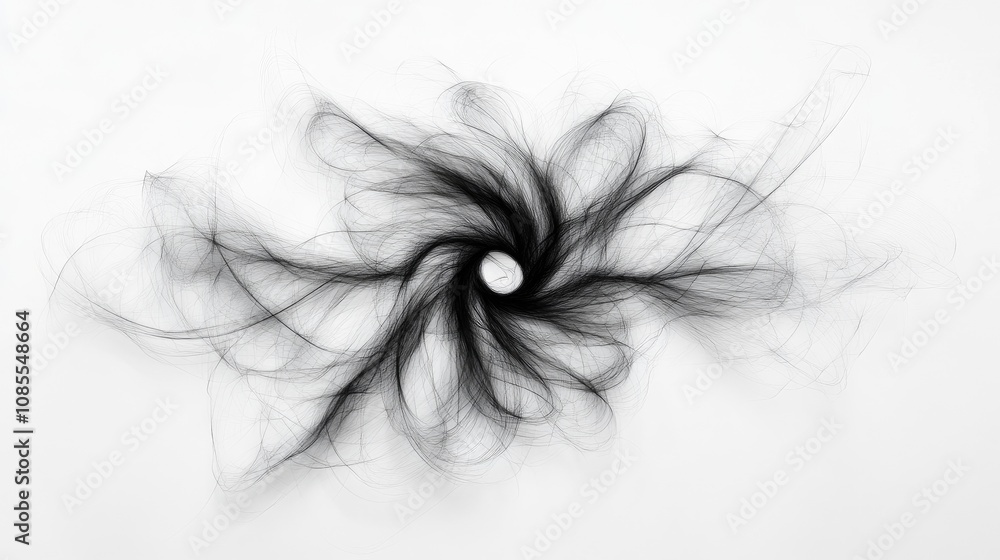 Poster abstract swirling pattern of black lines creating a dynamic vortex design on a white background suit